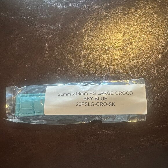 Sky Blue Croco Genuine Leather Watch Band–20mm (w/ Built in Quick Release pins) - Picture 2 of 6